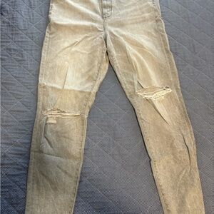 women’s Distressed Tan Jeans